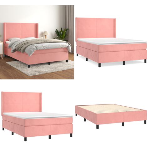 Sommier à lattes de lit avec matelas Rose 140x190 cm Velours - Lit Tapissier - Lit Velours - Lit Double - Literie - Chambre À Coucher - Home & Living (1/5)