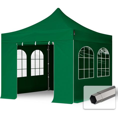 TOOLPORT 3x3 m Tente pliante - Acier, côtés avec fenêtres, vert foncé