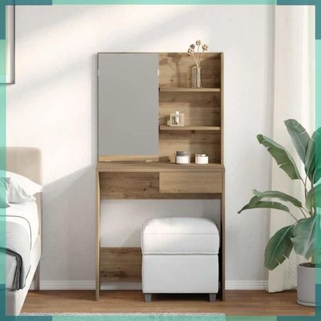 Coiffeuse avec miroir - 857008 - Chêne artisanal - 74,5 x 40 x 141 cm - Bois d'ingénierie (1/5)