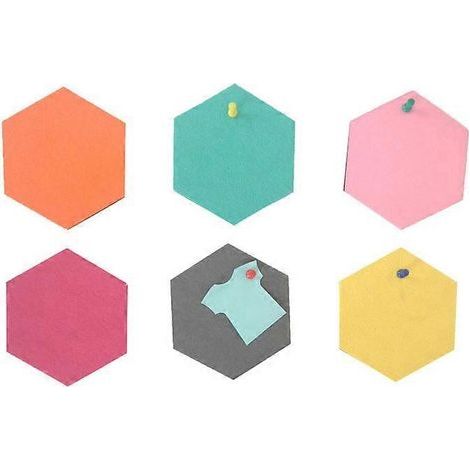 Lot de 6 tableaux d'affichage hexagonaux en feutre adhésif noir, avec 10 clous en liège, pour la décoration murale de la maison ou de la chambre.-14.00X14.00X0.50CM-Black (1/4)