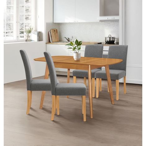 Hallowood Furniture Aston Extending Table and Chairs Set 4, Butterfly Leaf Kitchen Table and Grey Fabric Straight Back Dining Chairs Set 4, Dining Room Set for Home and Cafe (1/5)