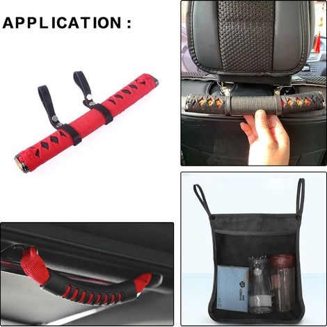 Samurai sword-shaped handle for vehicle interior redesign, grab handle for off-road vehicles, armrest, red and black, one set.--DTEKGAZ