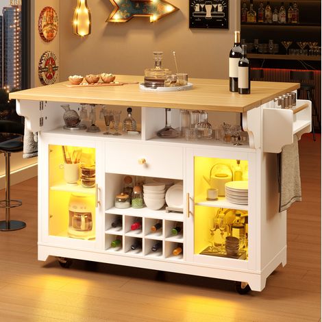 Küchenwagen 120×80×95 cm aus MDF und Metall, weiß, mit klappbaren Platten – MEUBLIV (1/5)