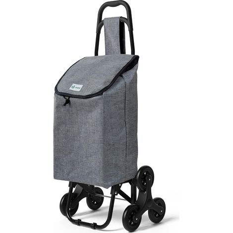 Chariot de Courses 6 Roues avec Compartiment Imperméable Chariot Marché Pliable 2 en 1 Sac en Oxford Caddie à roulettes Chariot Montant Escalier Gris (1/5)