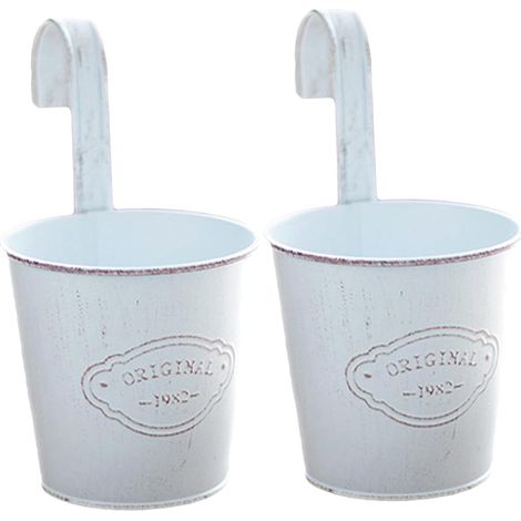 2 pots de fleurs suspendus en fer blanc avec petit crochet pour balcon et fenêtre (1/5)