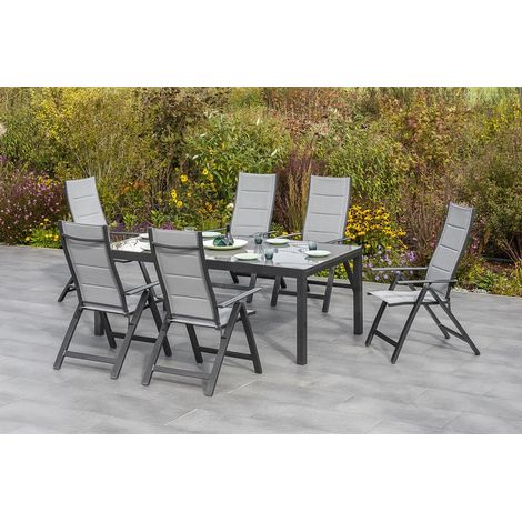 7tlg Florenz Set 6 Sessel 1 Semi AZ-Tisch 200/300x100cm