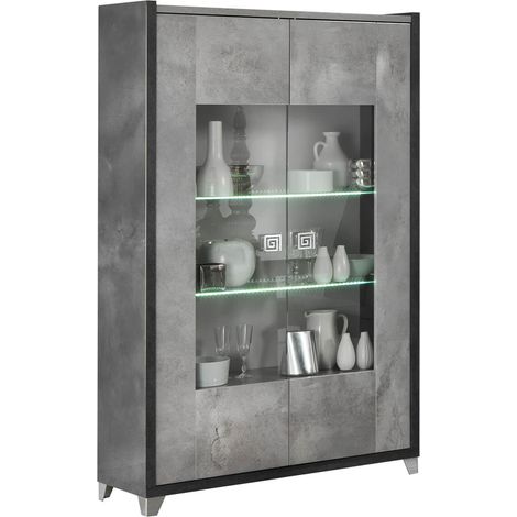 HOFFMAN - Vitrine 2 Portes Gris Aspect Pierre avec Led (1/3)