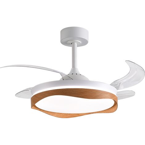 Ventilatore dc onde bianco/faggio, 4 pale retrattili, 72w led 300040006000k, h.35xd.108/50cm