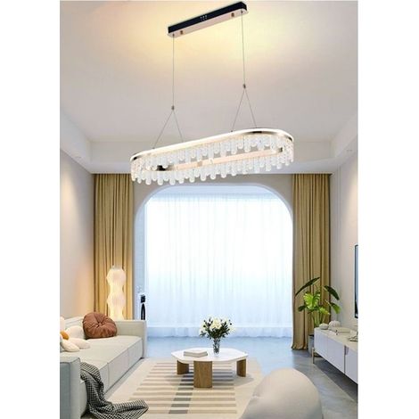 TrAdE Shop Traesio - Lampadario Led Sospeso Oro 50 W Ovale Con Cristalli 3 Colorazione Luce Lp-40-3c -