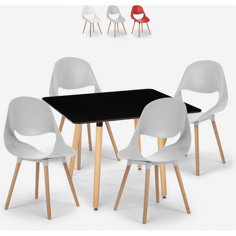 Set tavolo nero 80x80cm quadrato 4 sedie design scandinavo Dax Dark - Grigio