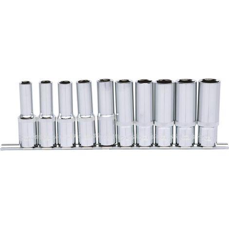 Juego de llaves de vaso largas de 6 puntas CHROMEplus de 1/2 pulgada y 10 piezas (1/4)