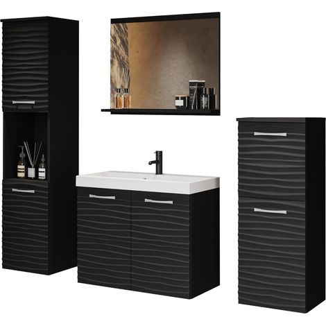 Ensemble de meubles de salle de bain avec lavabo – Stratifié 15mm – Dimensions meuble vasque 47,5x60x30cm – Noir vague