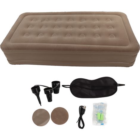 Matelas gonflable surélevé avec pompe électrique lithium intégrée, résistant à l'humidité, pour camping extérieur, couleur kaki (1/5)
