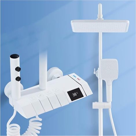 Ensemble de douche mitigeur thermostatique intelli Robinet de système de douche de salle de bain numérique Led , Robinets de salle de bain cascade fixés au mur , Pommeau de douche pluie Ensemble de do (1/5)