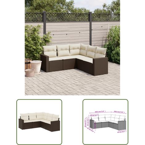 The Living Store 5-tlg. Garten-Sofagarnitur mit Kissen Braun Poly Rattan - Gartensofas - Outdoor Möbel - Lounge Set - Gartenlounge - Rattan Sofa