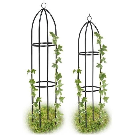 Relaxdays Rankturm 2er Set, freistehend, Rankhilfe für Rosen, Kletterpflanzen, wetterfest, H: 139 cm & 149 cm, schwarz