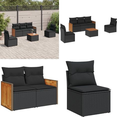 6-tlg. Garten-Sofagarnitur mit Kissen Schwarz Poly Rattan - Gartengestelle - Gartenmöbelset - Outdoor Möbel - Lounge Set - Rattan Gartenmöbel - Home & Living (1/5)