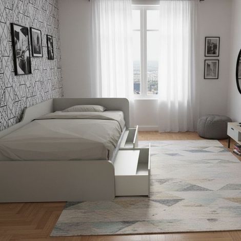 Divano letto singolo 120x190 con cassettoni - Ideale per camerette - Ecru cappuccino