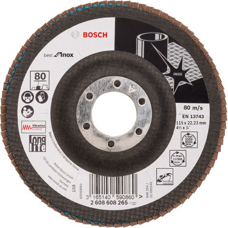 Bosch 2608608265 Disco abrasivo de láminas X581 Best Inox 115mm cónico FV G80 10 uds (1/3)