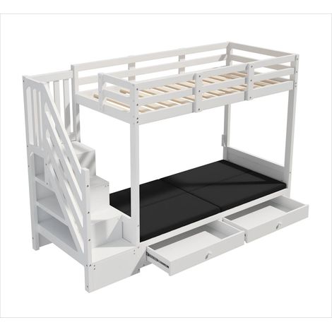 GagaLit superposé enfant multifonctionnel 90x200 cm avec escalier et tiroirs (1/5)