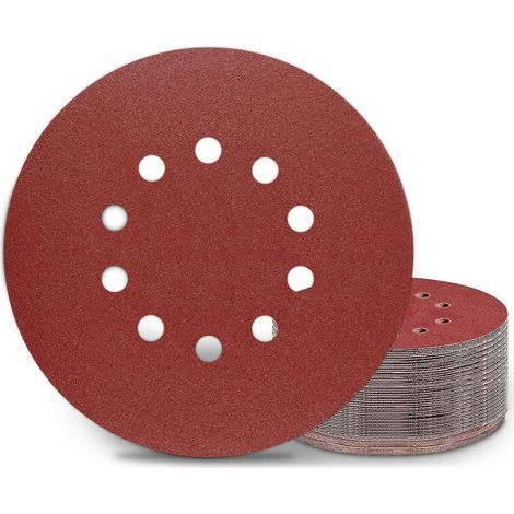 Dischi abrasivi da 225 mm, 25 pezzi, grana P150, 10 fori, dischi abrasivi rotondi per levigatrici per cartongesso e levigatrici a giraffa. (1/5)