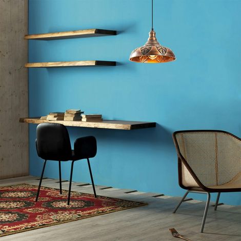 Suspension rustique en métal cuivré décor feuille SILE (1/5)