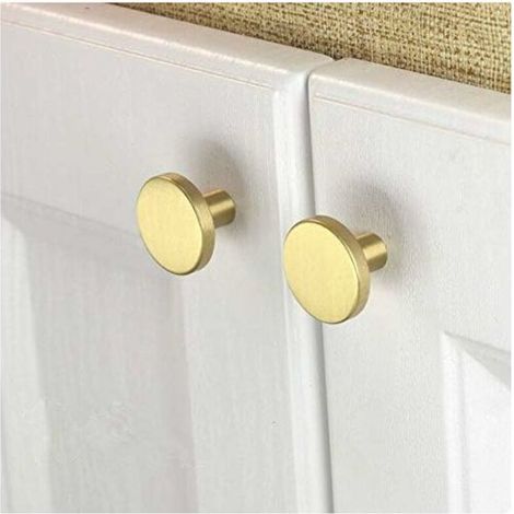 Lot de 10 Boutons de Meuble en Laiton Brossé, Boutons de Tiroir de Commode en Or, Pour Armoires, Placards, Salle, Bain et Cuisine, 28 x 20mm (ronde)