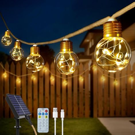 Guirlande Lumineuse Exterieure Solaire 12 m, 24 Ampoules G50, Corde (1/5)
