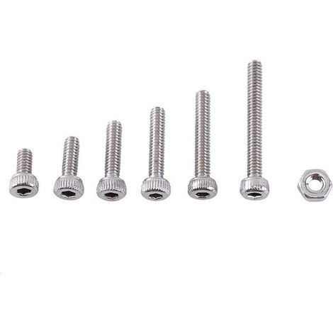 250 viti a brugola M2 con assortimento di dadi esagonali in acciaio inox A2 (testa a cappuccio).