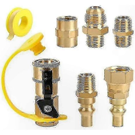 Raccord mâle NPT 1/4 pouce à passage intégral avec adaptateur à connexion rapide 3/8 pouce compatible avec les raccords et vannes de raccordement de conduite de gaz propane pour VR (1/5)