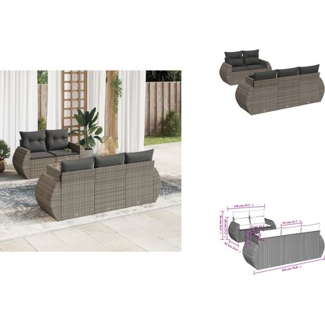 6-tlg. Garten-Sofagarnitur mit Kissen Grau Poly Rattan - Gartenmöbel Set - PE-Rattan Möbel - Outdoor Sofa - Esstisch - Lounge Garnitur (1/3)