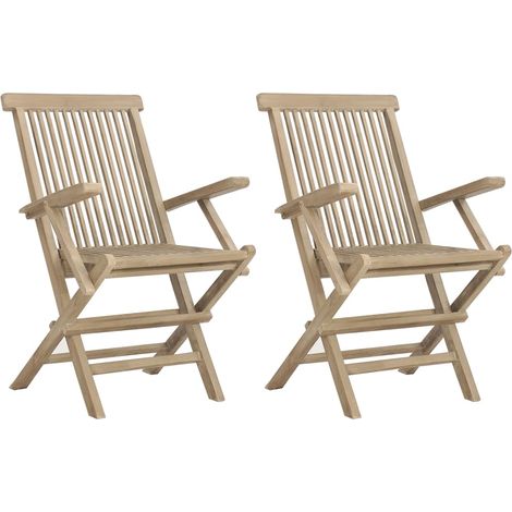 Sedie Giardino Pieghevoli 2 pz Sedute da esterno Grigie 56x61x89 cm Massello Teak (1/4)