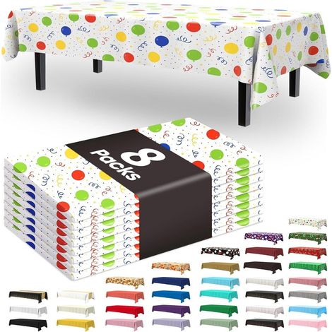 Nappes jetables en plastique, lot de 8, imperméables et résistantes, idéales pour les pique-niques, les fêtes et les anniversaires. 137 x 274 cm. (1/5)