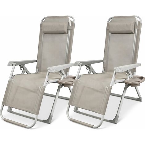 Set 2 Sedie Gravity Luxor Con Vassoio Portaoggetti Poggiapiedi Cuscino Tortora