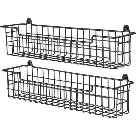 Étagère à Épices Murale - JINFGERNE - Lot de 2 Étagères de Rangement en Métal Noir pour Cuisine, Gain de Place et Installation Facile, Idéal pour Placards et Autres Espaces