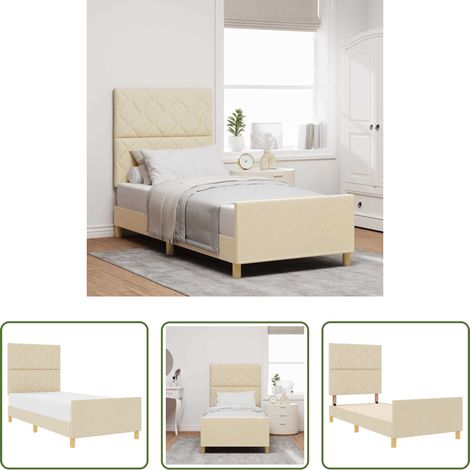 vidaXL Stoffbett - Bettgestell mit Kopfteil Creme 100 x 200 cm Stoff (1/5)