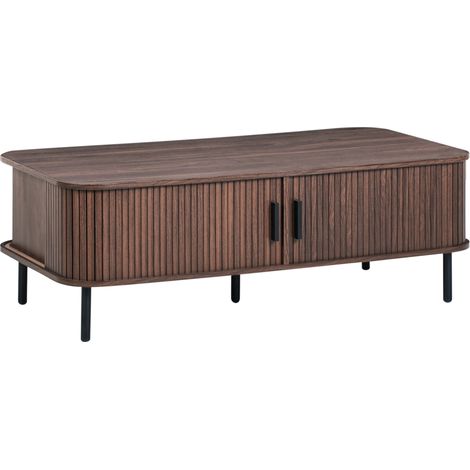 Mesa de centro retro puerta corredera MDF patas de metal espacio de almacenaje madera marrón oscuro Bradley (1/5)