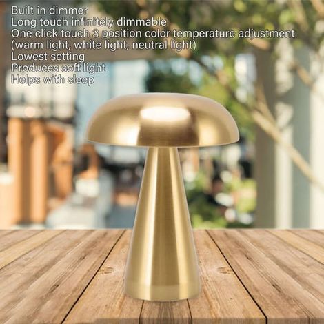 Lampe de table en forme de champignon, style industriel minimaliste moderne, 3 couleurs, intensité réglable, rechargeable, lampe tactile innovante dorée (1/5)