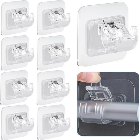 Juego de 10 soportes adhesivos ajustables para barras de cortina - Ideales para sala de estar, dormitorio, baño, hotel - Transparentes - OTROS (1/4)