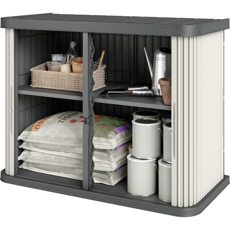 480-Liter-Gartenbox, 2 Ebenen mit Schiebetüren, UV-beständig, 120,5 x 59,5 x 92 cm, hellbraun