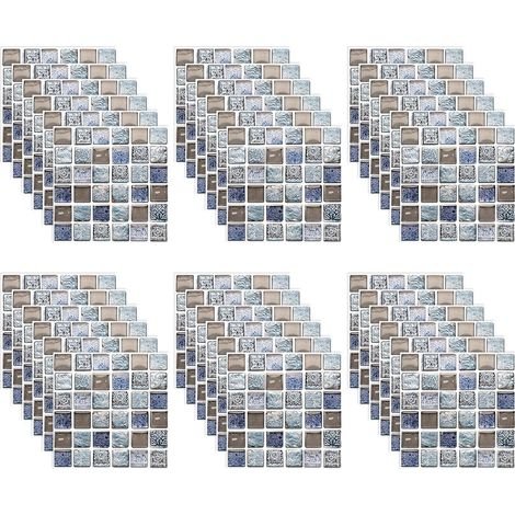 Autocollant Tuile Mosaïque Papier Peint Amovible Mur Auto Adhésif pour la Salle Bain Cuisine Backsplash Décoratifs Carrelage Murs Meubles Stickers Autocollant Mural Imperméable 20x20cm (36) (1/5)