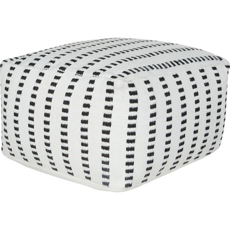 Puf de exterior cuadrado tejido a mano fabricado en material sintético 50 x 50 x 30 cm en blanco y negro Gajan (1/5)