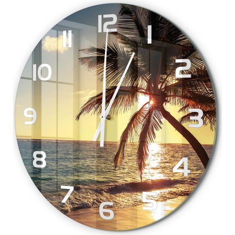 Horloge Murale Ronde Décoration Maison Classique Verre Trempé Silencieuse Plage tropicale fi 60 cm (1/5)