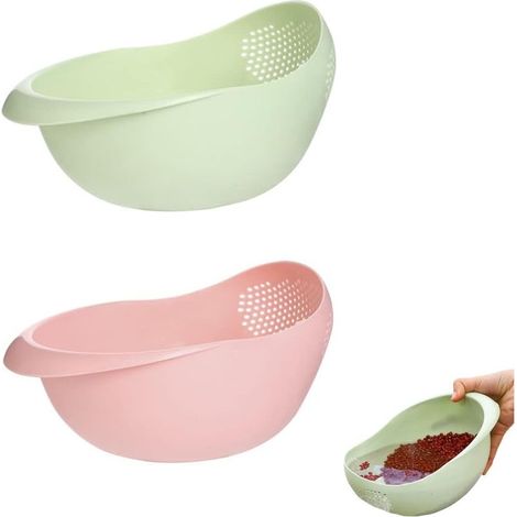 Passoire de cuisine multifonction 2 pièces pour rincer riz, légumes, fruits et haricots verts, filtre et évite le gaspillage d'ingrédients (1/5)