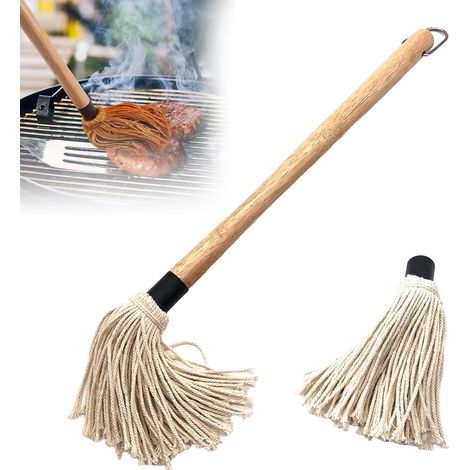 Pinceau Barbecue - 1 Unité - Bois Et Coton - Tête Amovible - Pour Gril Et Fumage - 28,5cm