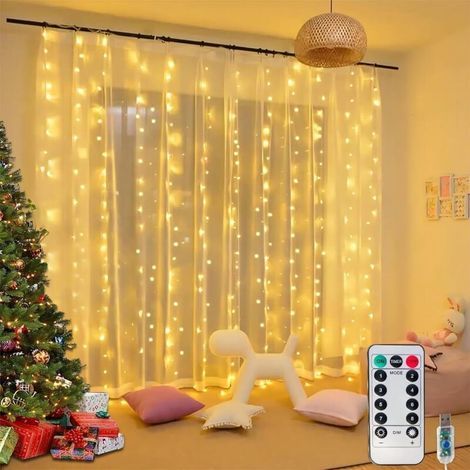 300 luci a tenda a LED, ritagliabili, 3 x 3 m, con telecomando, per camera da letto, matrimonio, festa, proposta di matrimonio (bianco caldo) (1/4)