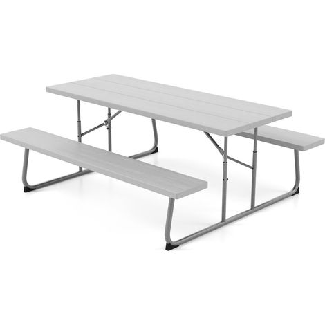 Set di 1 tavolo da picnic pieghevole 183 x 163 x 74 cm robusto e durevole stile contemporaneo realizzato in HDPE grigio 200019110