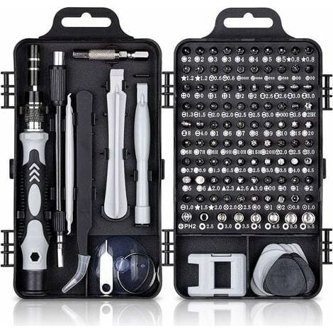 115 en 1 Tournevis Precision Kit Tools, Portable Kit Tournevis de Précision Magnétique Tournevis Outils de Réparation Pour Ordinateur/Laptop/iPhone/Lunettes/Montre/Smartphone Noir (1/5)