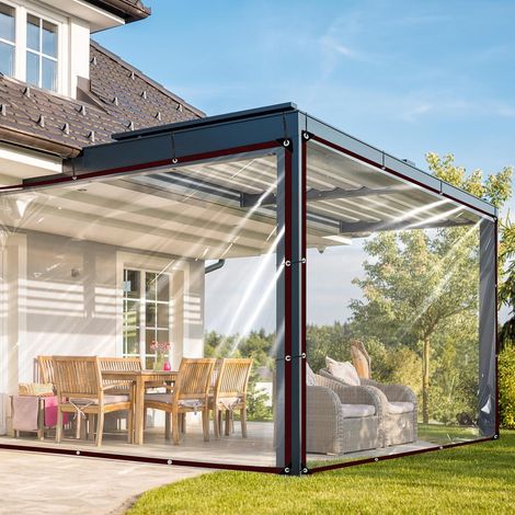 Toile imperméable (2 x 2 m, transparente, avec œillets, pour extérieurs, protection hivernale, pour panneaux de toit, pergola, jardin, serre) (1/5)