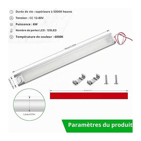 Lampe LED 12 V pour camping-car, 120 LED, interrupteur large, 6000 K, éclairage intérieur voiture, véhicule, caravane, bateau, cuisine, salle (1/4)